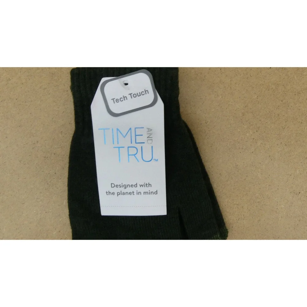 Time and Tru Tech Touch Gloves Womens One Size Green  Recycled Knit